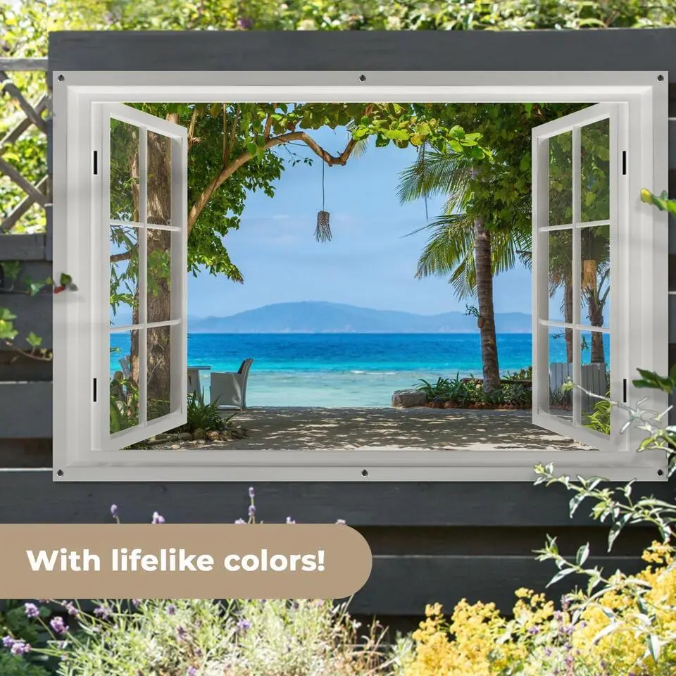 MuchoWow Tuinposter 180x120cm Doorkijk Boom Zee Palmboom