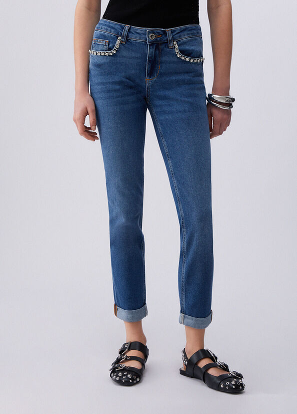 Jeans skinny con ricami gioiello