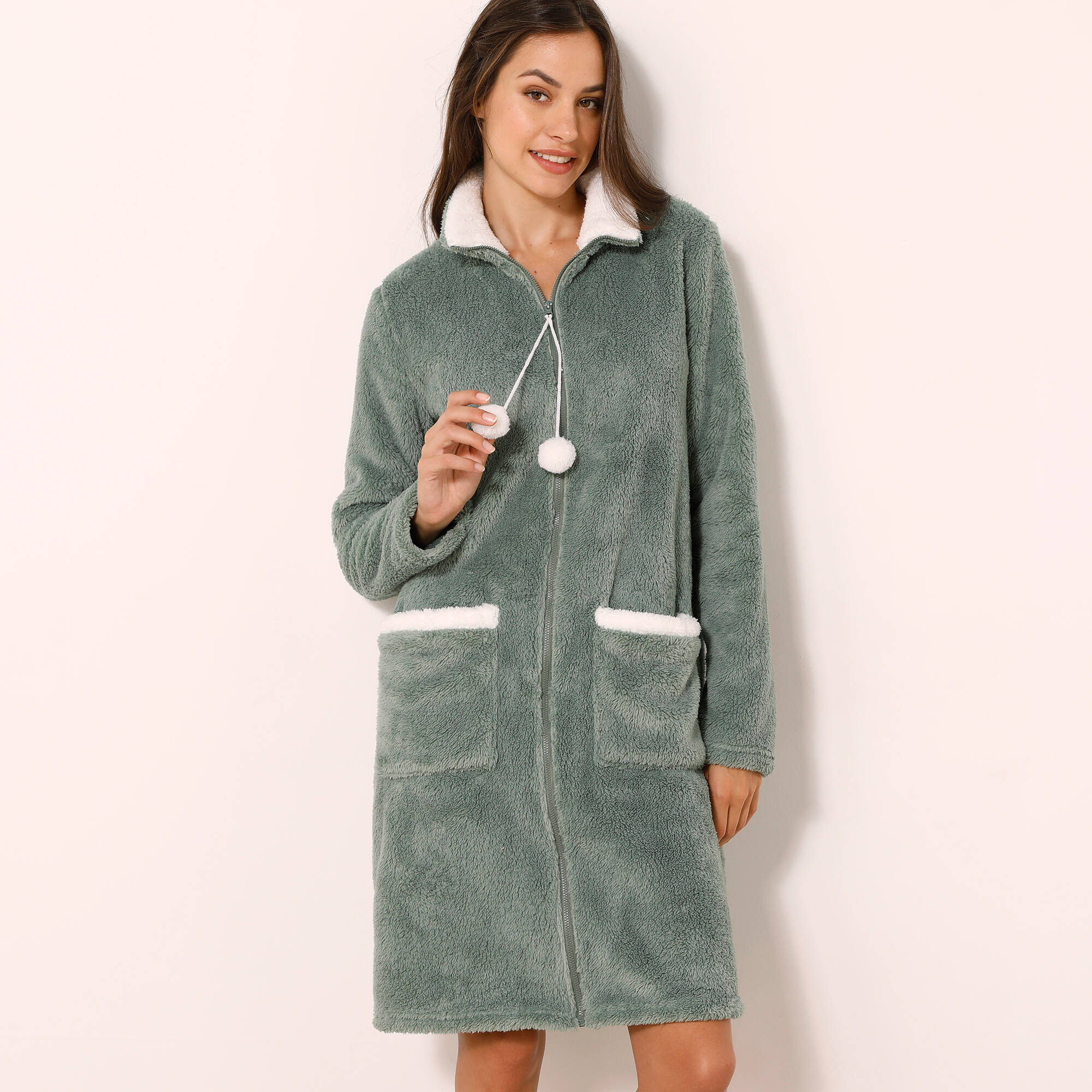 Robe de chambre maille polaire zippée