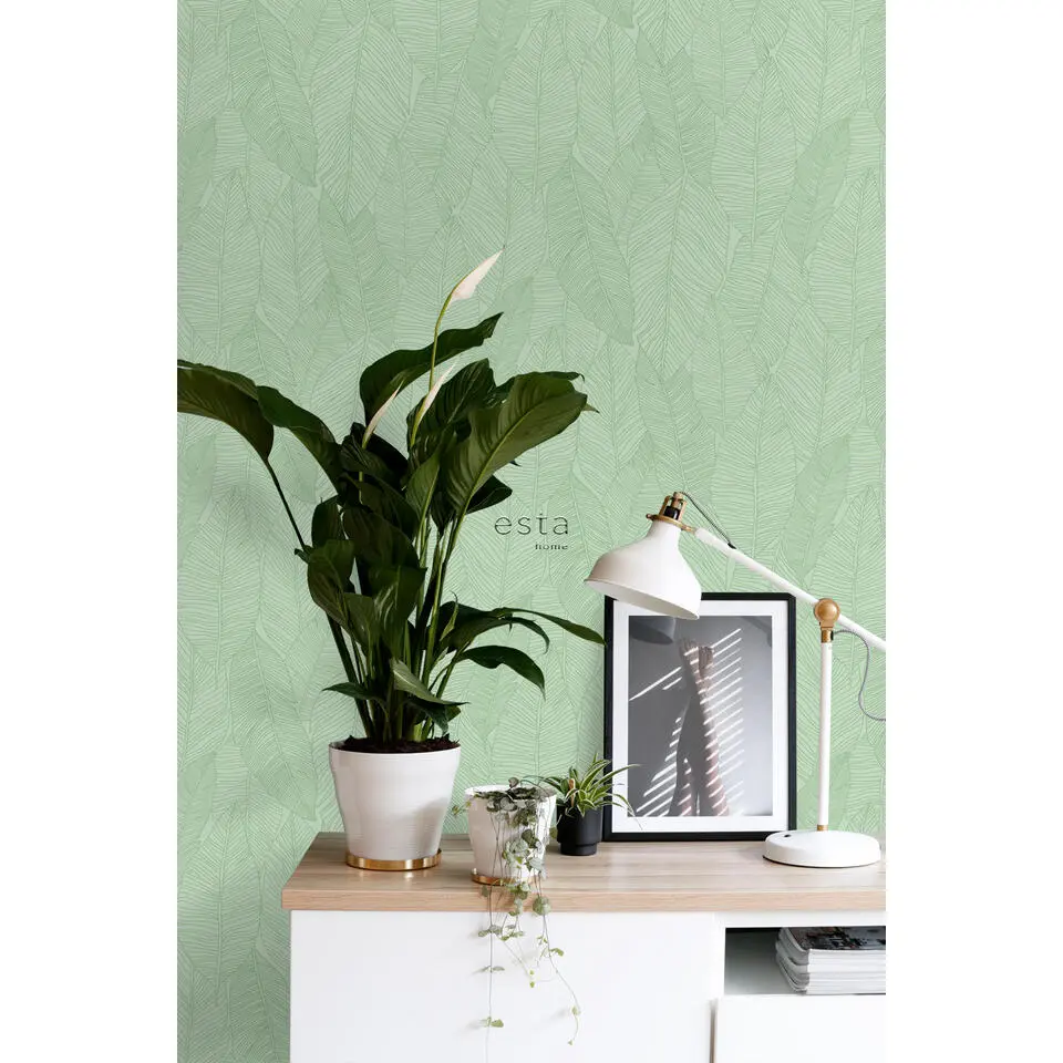 ESTAhome behang getekende bladeren groen - 50 x 900 cm