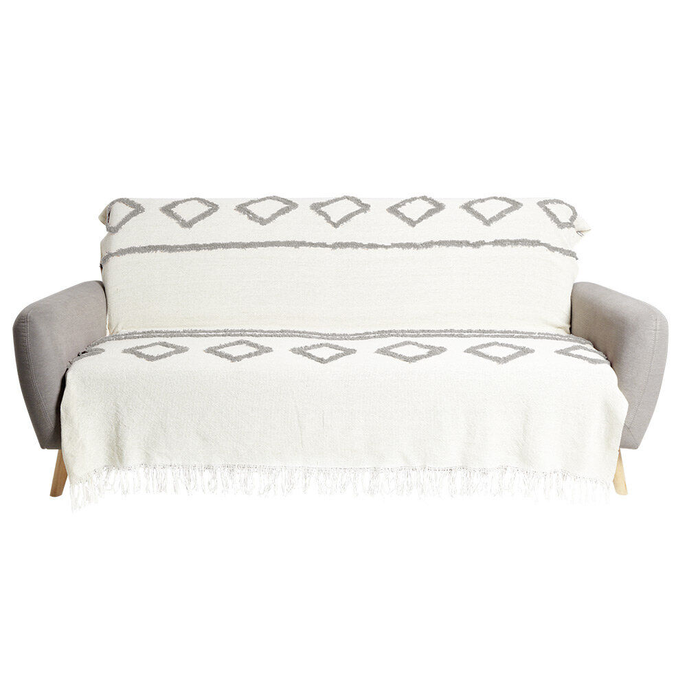Jeté de canapé 170x250cm 100% coton tufté beige et gris