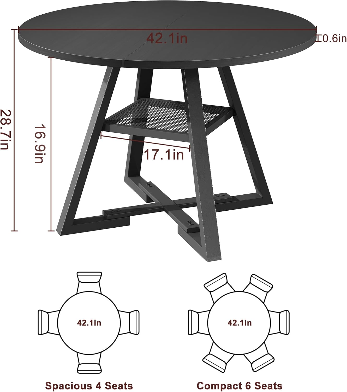 Jocoevol Round Dining Table for 4,Kitchen Dining Room Circle Dinner Pedestal Table,Space Saving Wood Kitchen & Dining Room Furniture (Black, 42In)