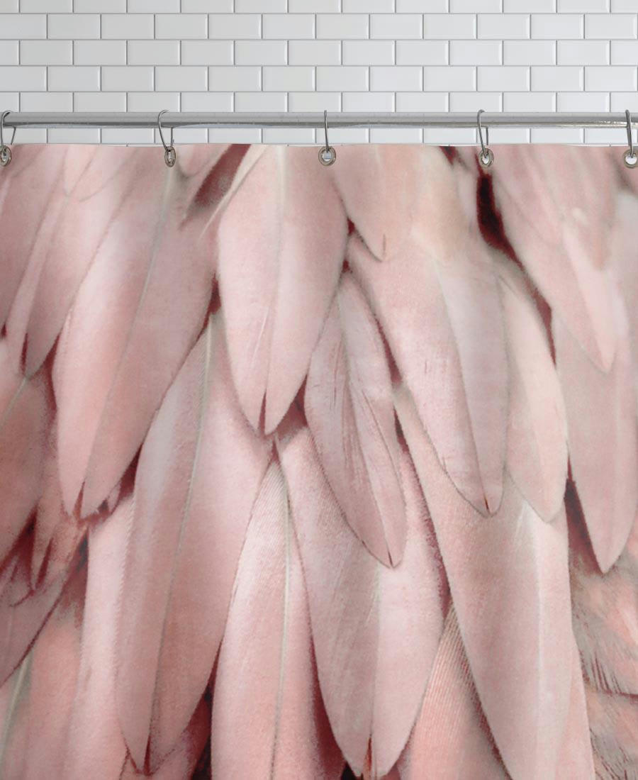 PASTEL FEATHERS - Rideau de douche en polyester en rose 150x200