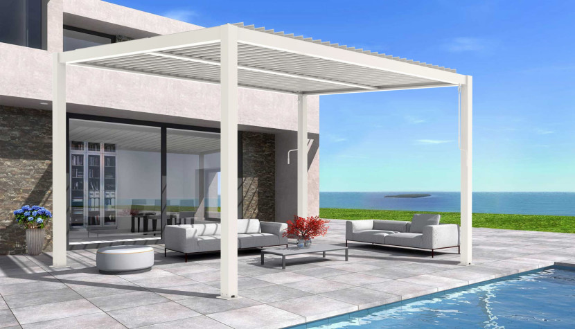 Biała pergola ogrodowa, tarasowa Luxe 3x4m aluminiowa LED