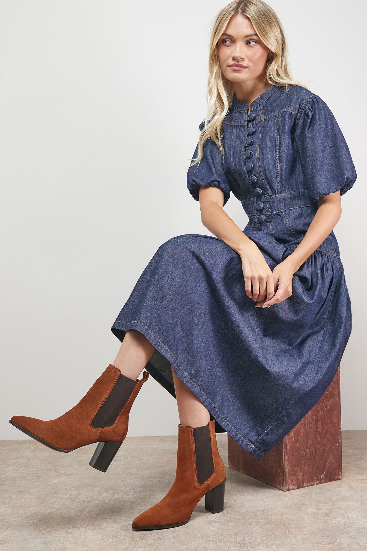 Oasis Moss Suede Chelsea High Block Heel Ankle Boots