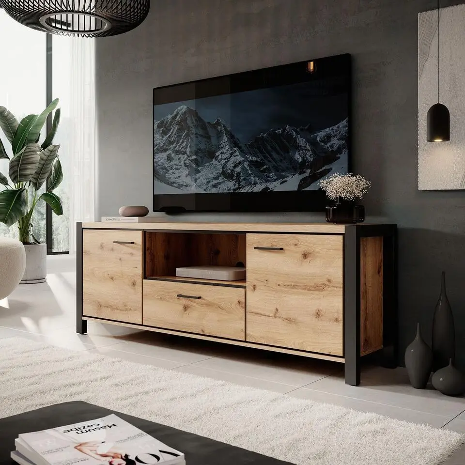 Meubella - TV-Meubel Acapulco - Eiken - Zwart - 180 cm