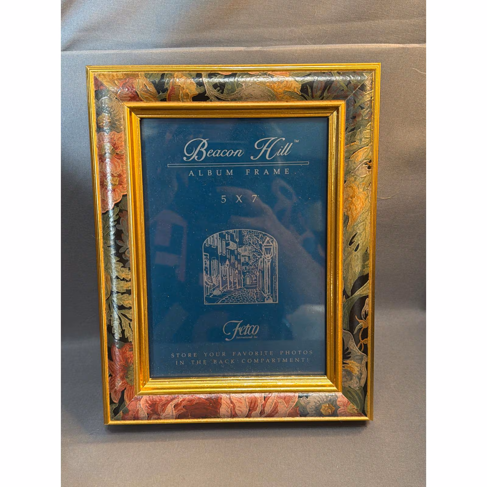 Fetco Beacon Hill 5x7 Photo Frame with Hidden Storage Album Floral Gold Trim