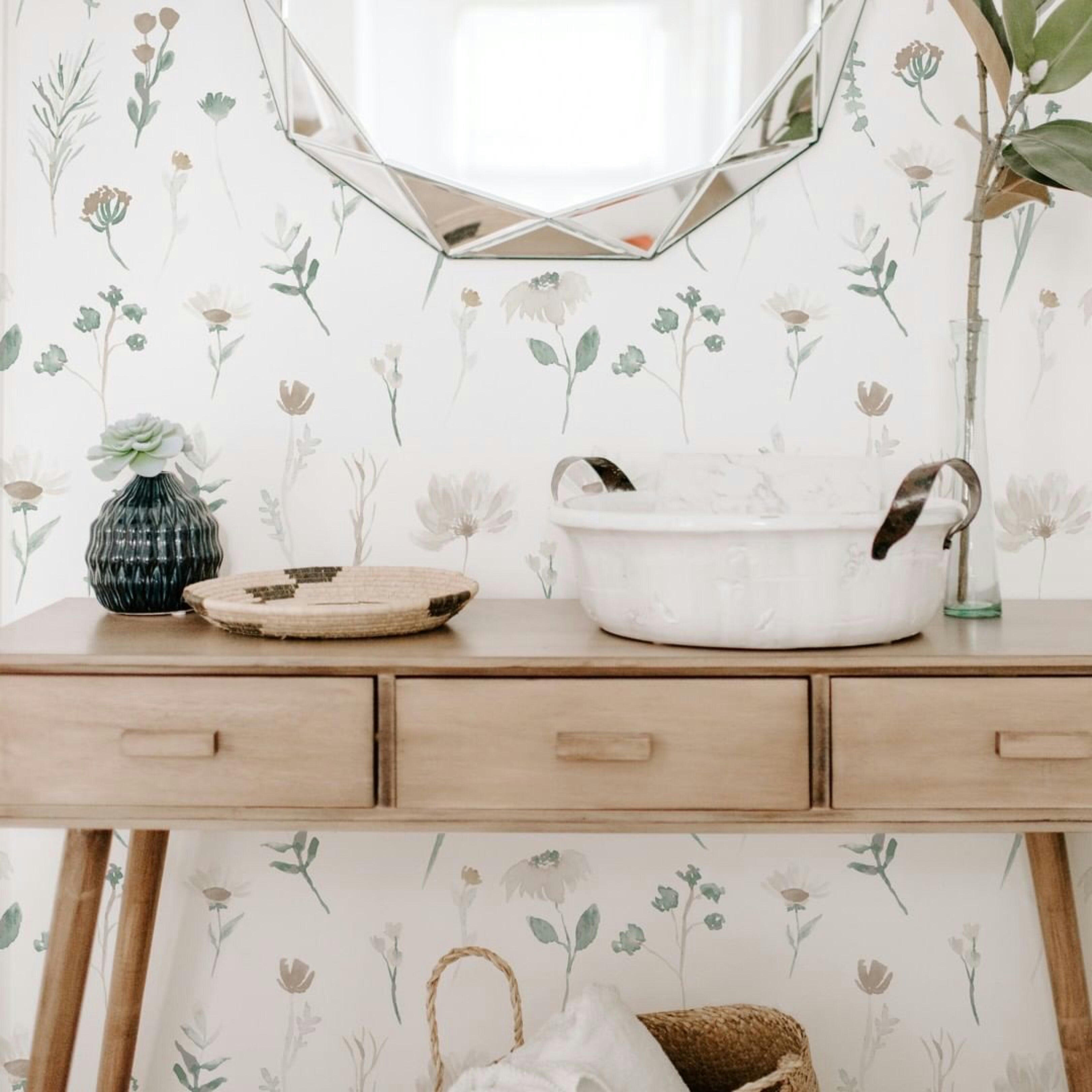 - Papier peint vinyle adhésif fleurs sauvages verts 50x300 cm