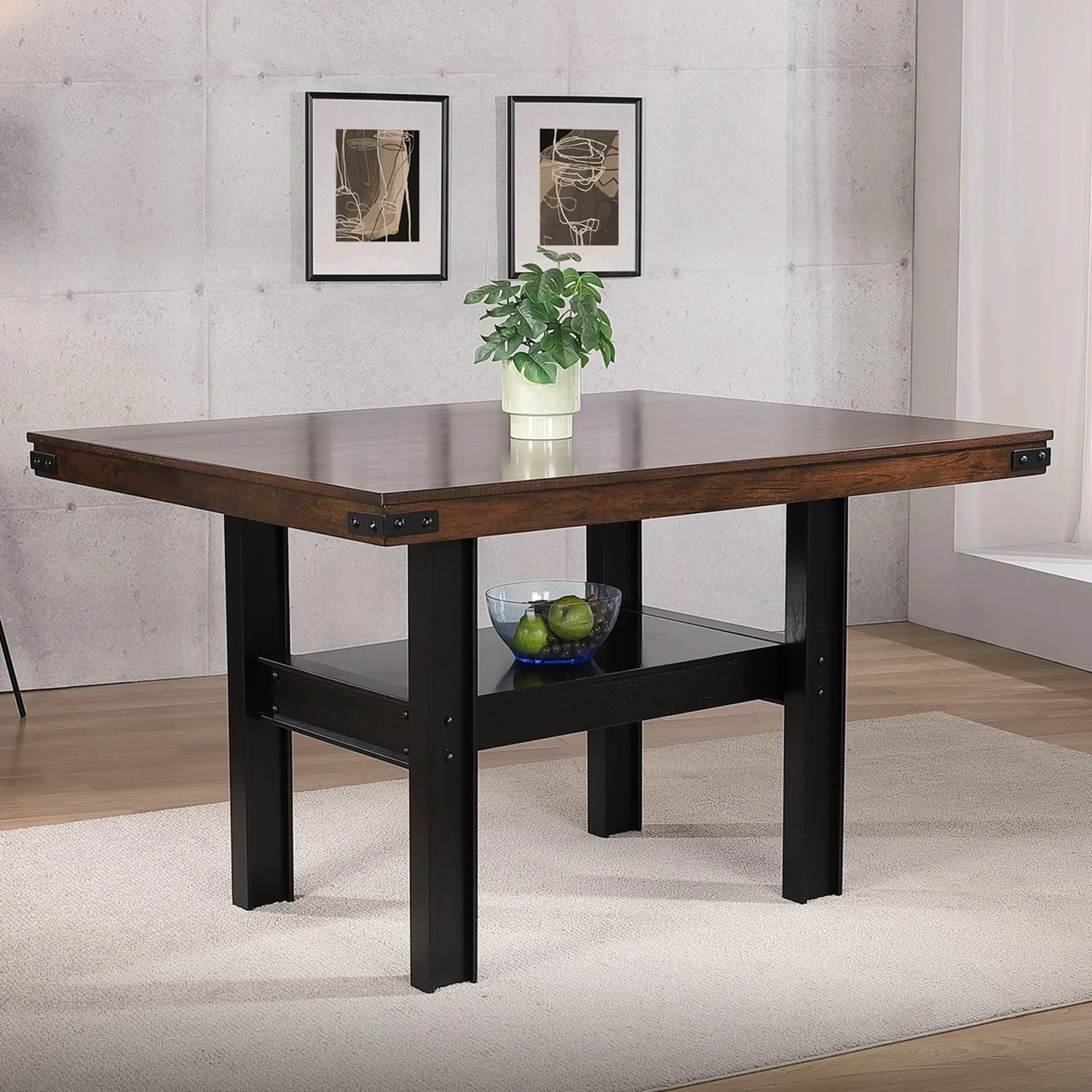 Rectangular Wooden Counter Height Dining Table in Mango Oak and Black