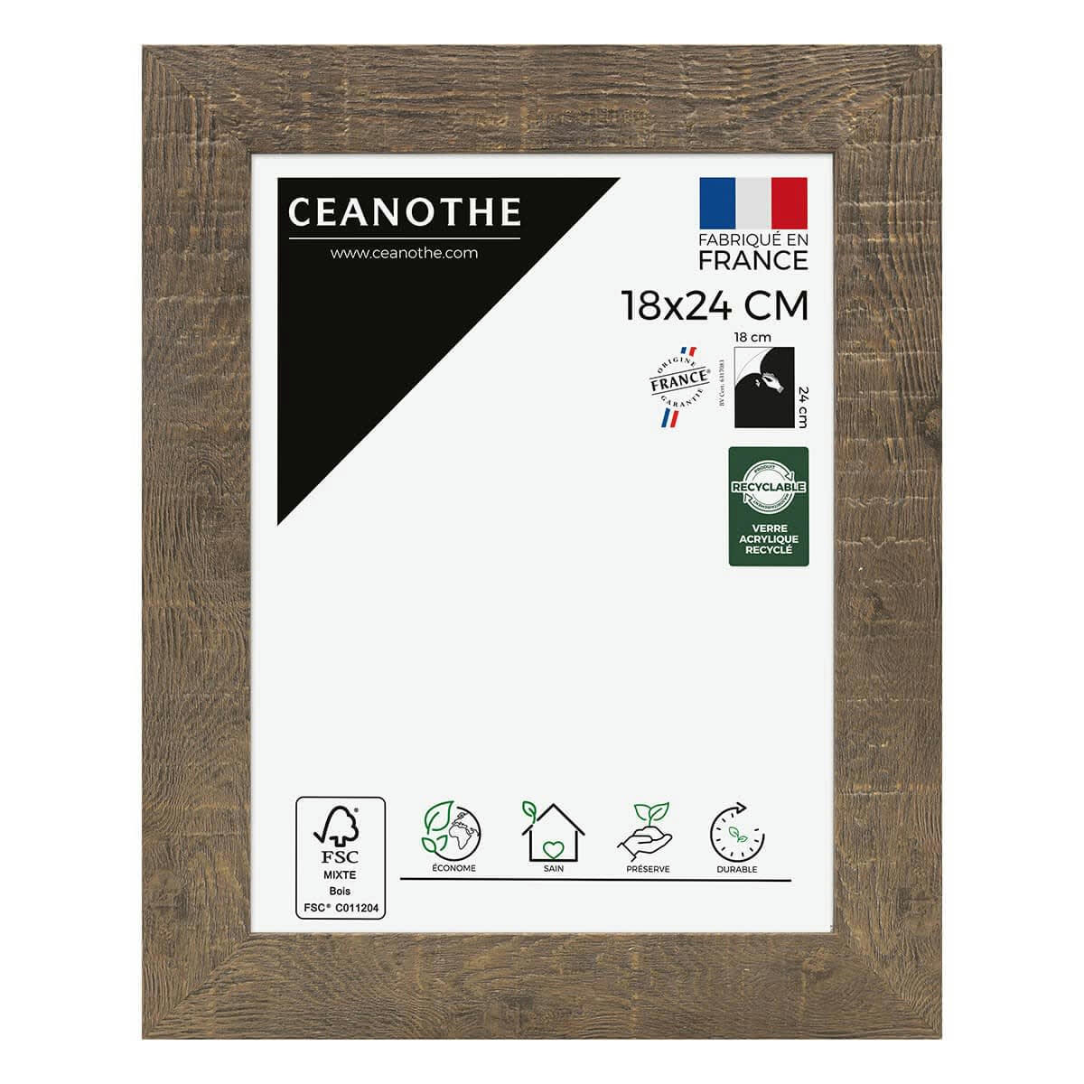 FAUVE - Cadre photo effet bois 18x24 cm résine recyclée