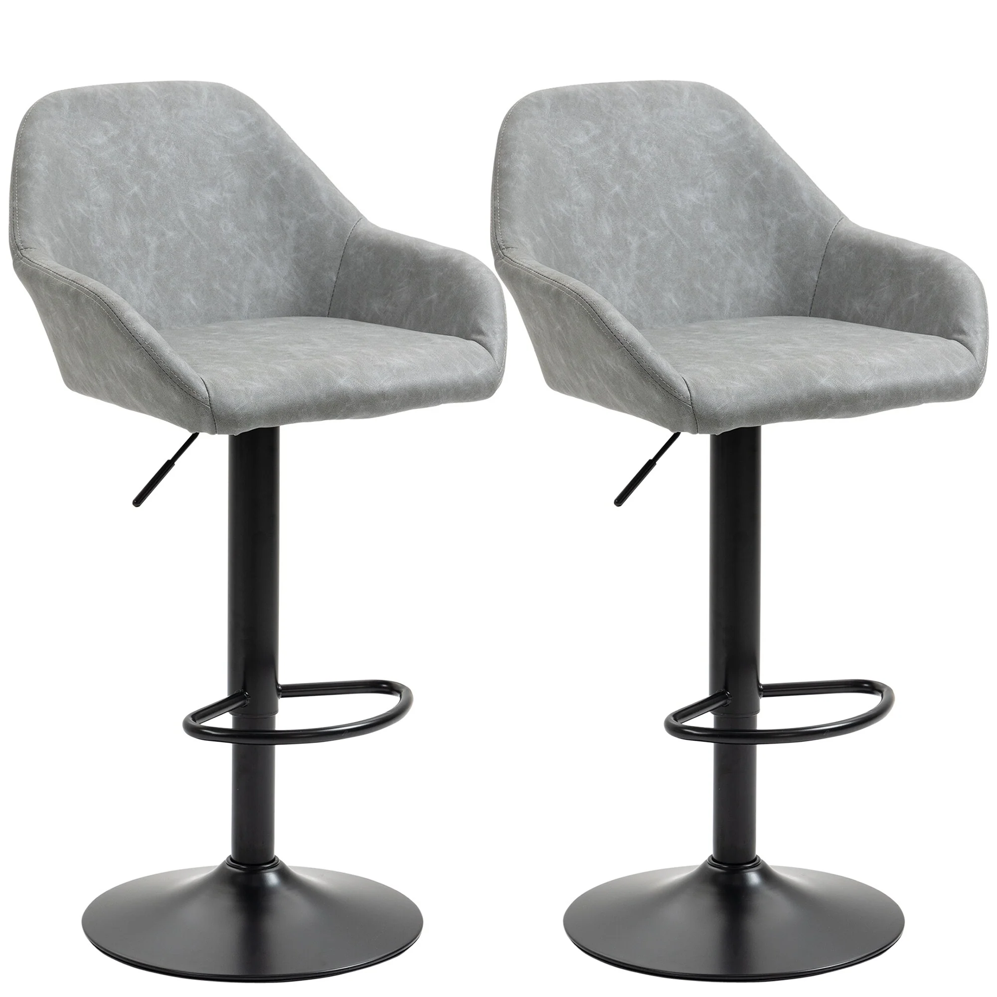 HOMCOM Adjustable Bar Stools Set of 2, Swivel Barstools with Footrest and Back, PU Leather and Steel Round Base