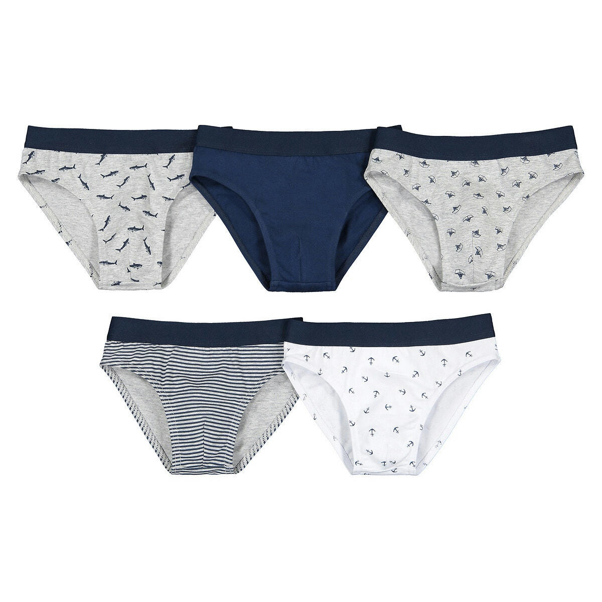 Lot de 5 slips en coton imprimé requin