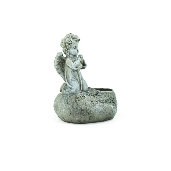 Grabschmuck, Trauerengel mit Kerzenhalter, grau