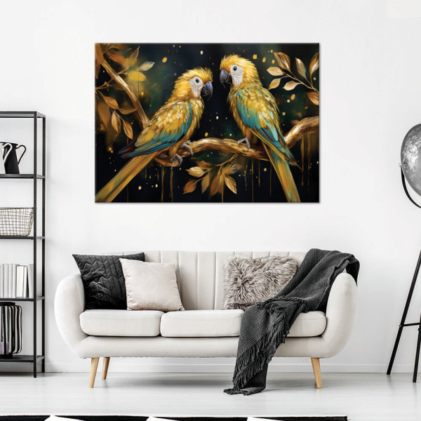 Feeby Obraz na płótnie, Papugi Ptaki Złote 60x40