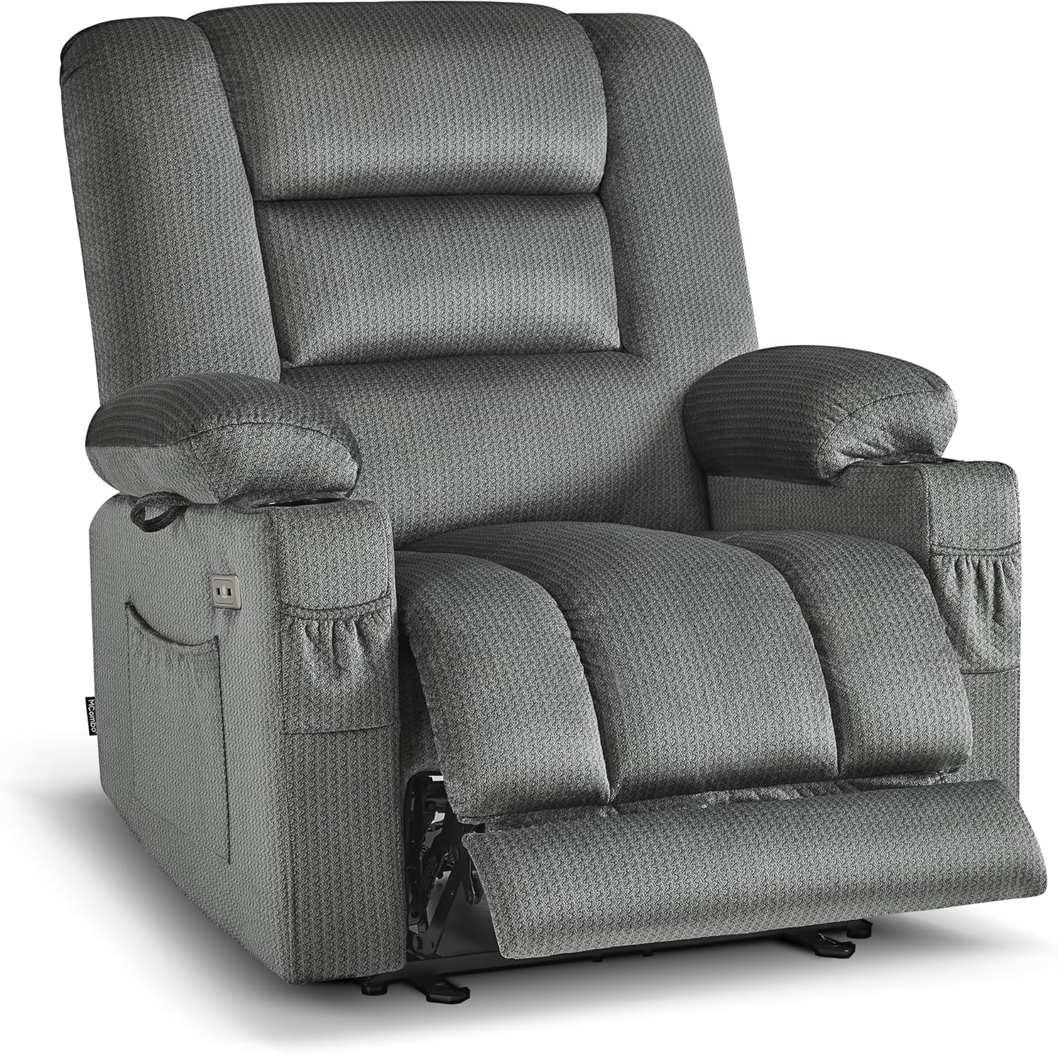 MCombo Oversized Recliner Chair for Big and Tall, Zero Gravity Recliner with Massage and Heat, USB & Type C Ports, Cup Holders for Living Room PR671(Grey, Oversized)