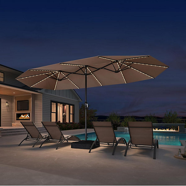 Parasol de Jardin Exterieur avec Pied, Parasol Grande Taille 4,55L x 2,7l x 2,4H m et Eclairage LED Taupe