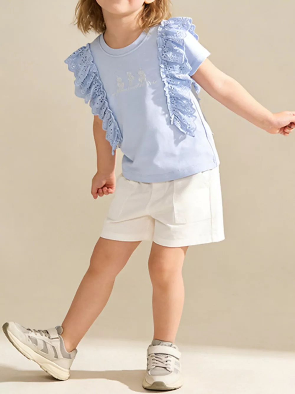 Children's Ruffled Round Neck Short Sleeve T-Shirt