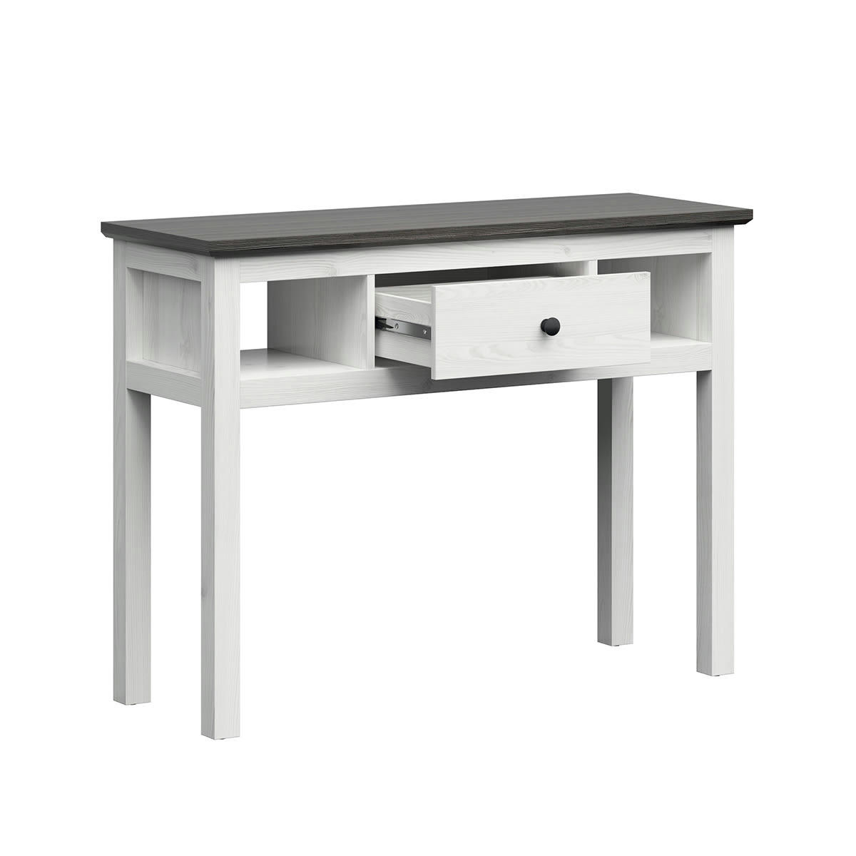 - Console 1 tiroir blanc et naturel foncé