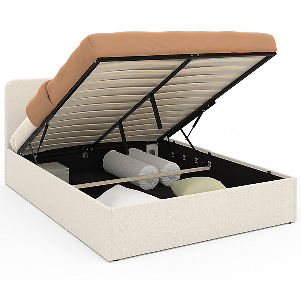 Lit coffre double BRADFORD avec tête de lit et sommier 140 x 190 cm tissu bouclette