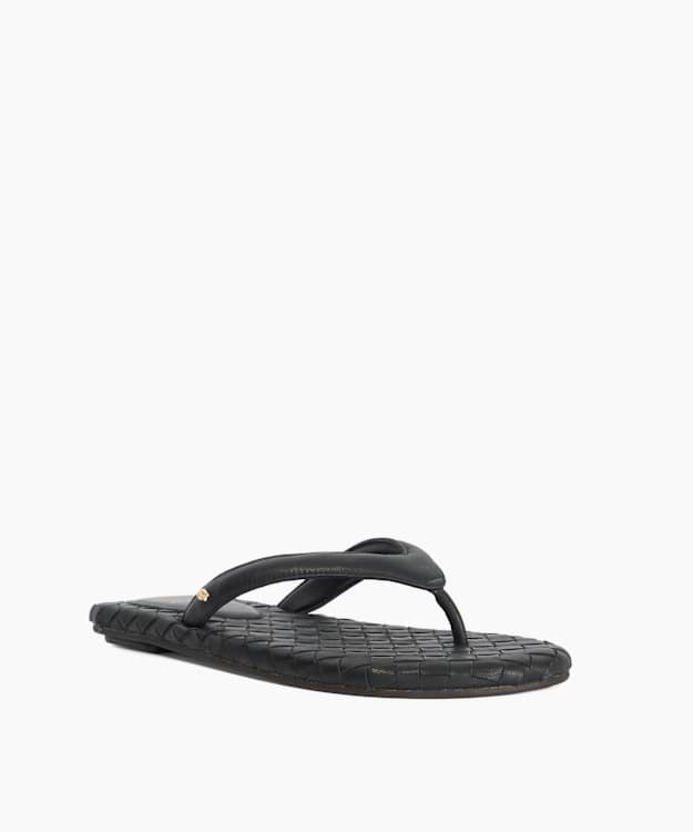 Lunare Black - Leather Thong Sandals