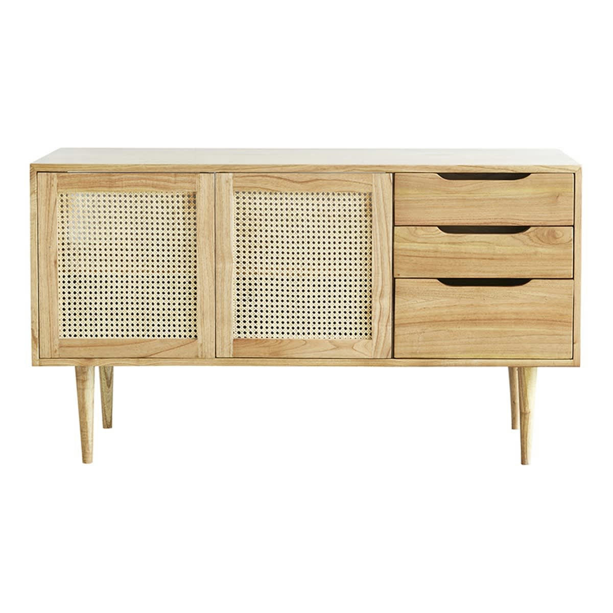 HANA - Meuble double vasque en mindi massif et cannage 135 cm