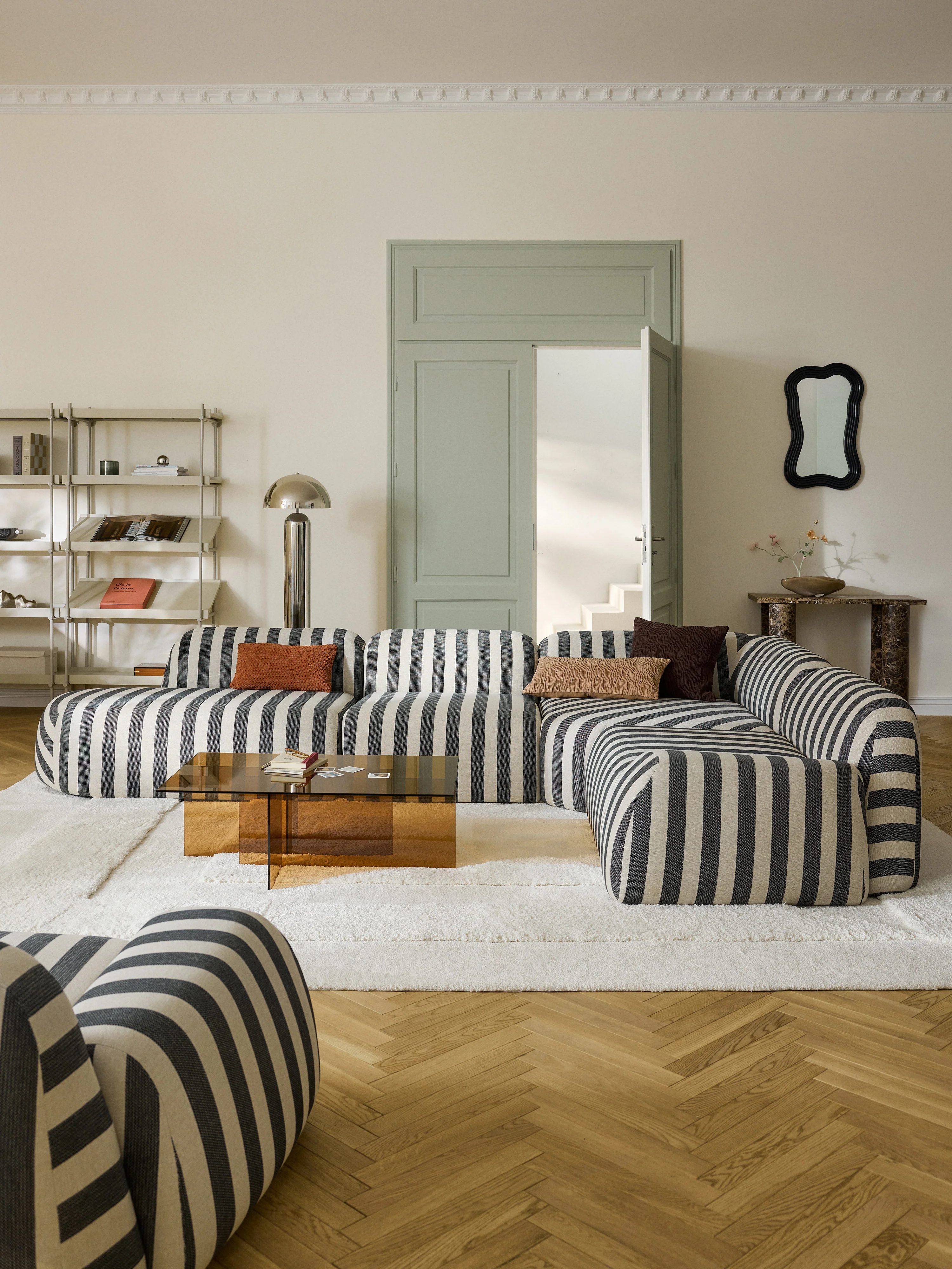 Gestreiftes modulares XL-Ecksofa Wolke (4-Sitzer)