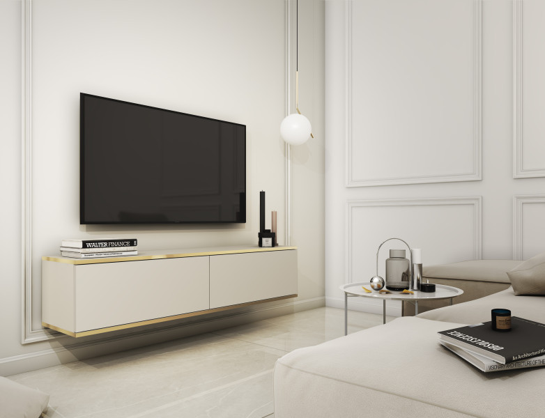Szafka RTV ORINO 135 cm beżowa ze złotymi detalami