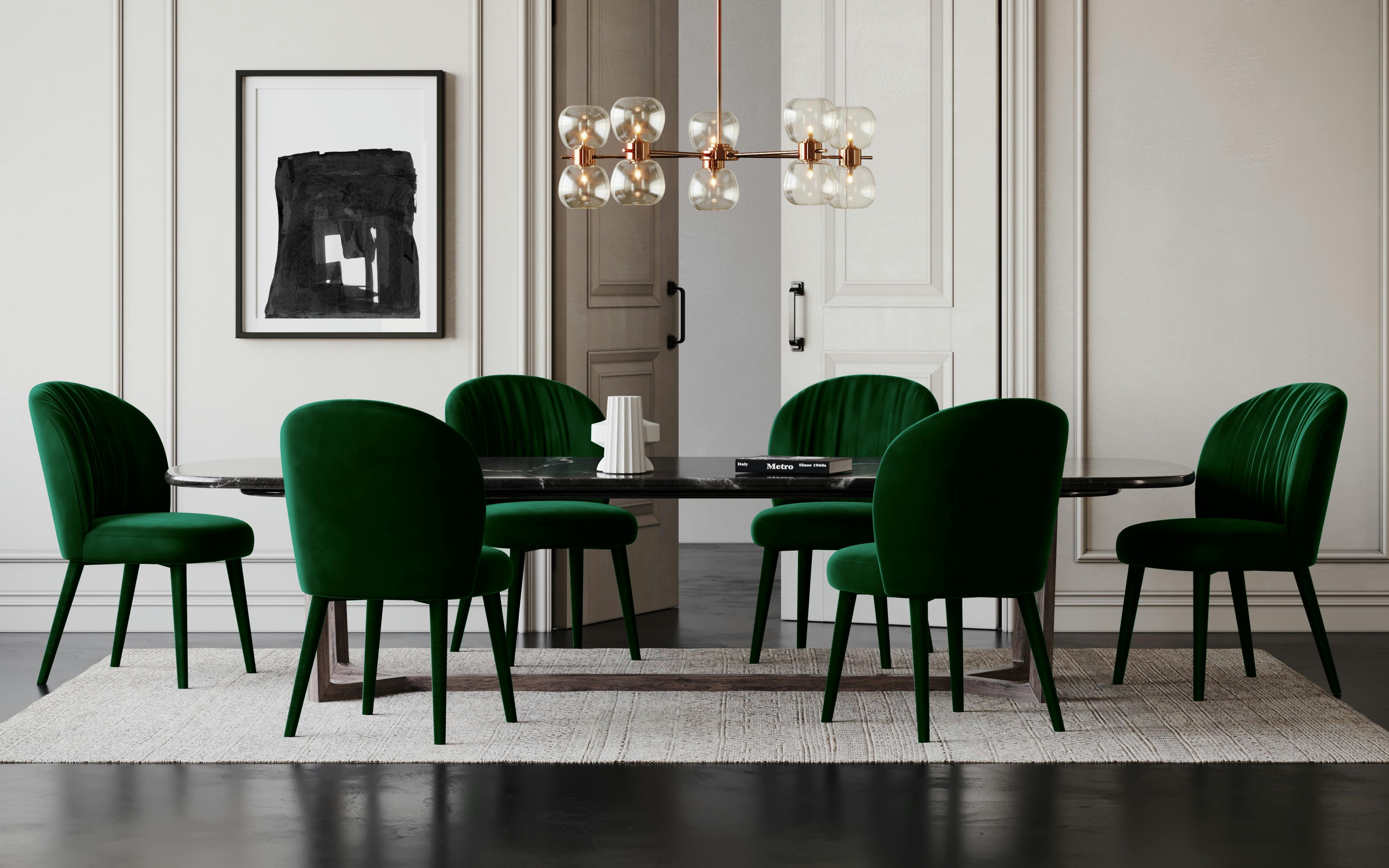 ERNST - Lot de 2 chaises  velours vert forêt pieds velours