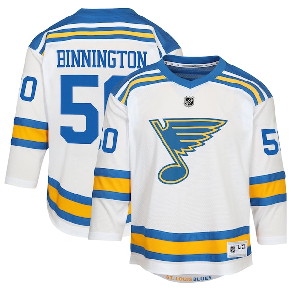Jordan Binnington St. Louis Blues Youth Away Replica Player Jersey - White/Blue