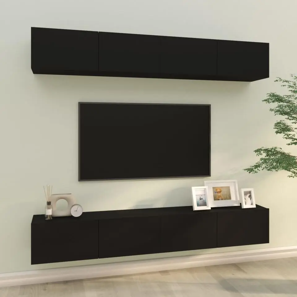 vidaXL - Zwevend TV-meubel met 1 deur - Zwart - Hout - 100x30x30 cm - 4 stuks