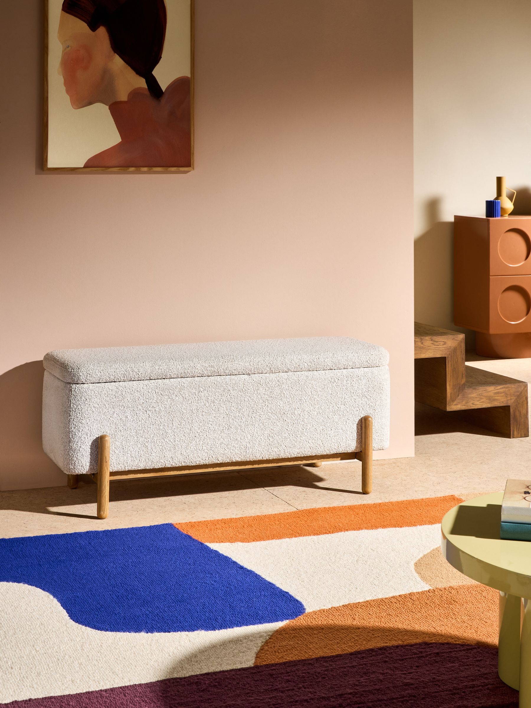 Asare Storage Ottoman Bench in Off White Pax Boucle