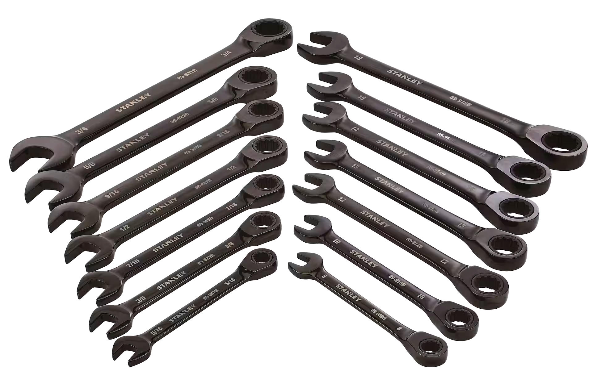 Stanley Black Chrome Ratcheting Wrench Set, SAE/Metric, 14-pc