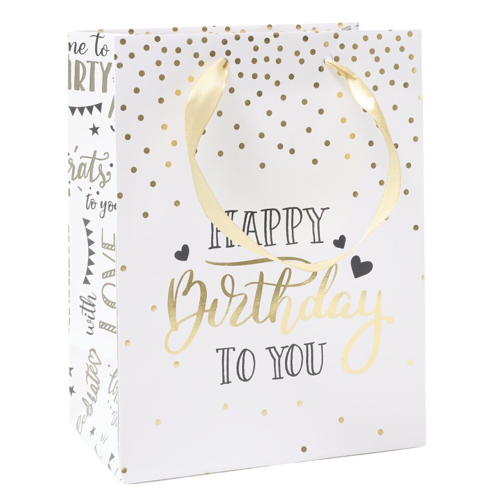 Sac cadeau papier anniversaire inscription Happy Birthday 17,5x10xH23cm (2 modèles)