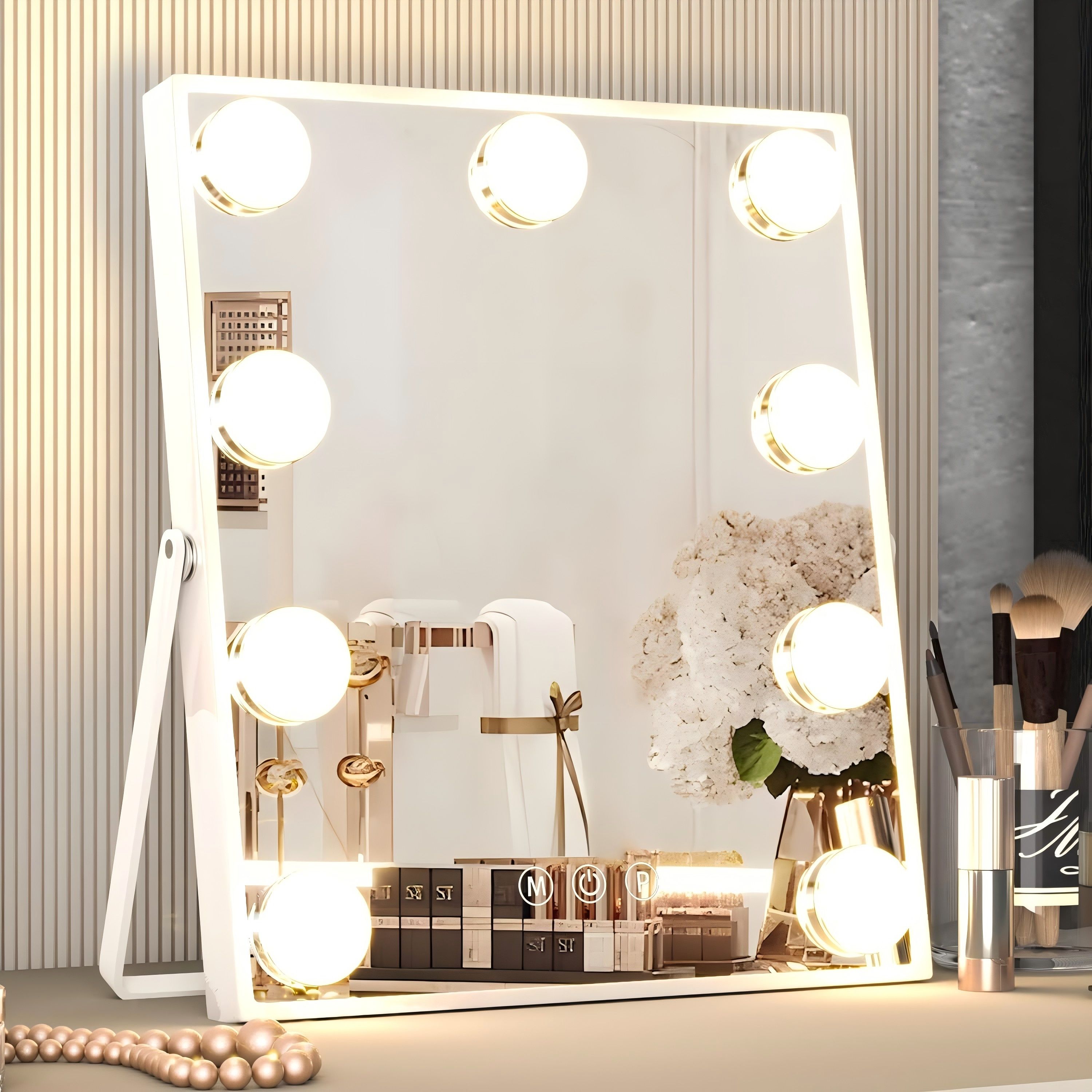 INMTFEI White Hollywood Vanity Mirror 9 LED Bulbs Touch 25x30cm