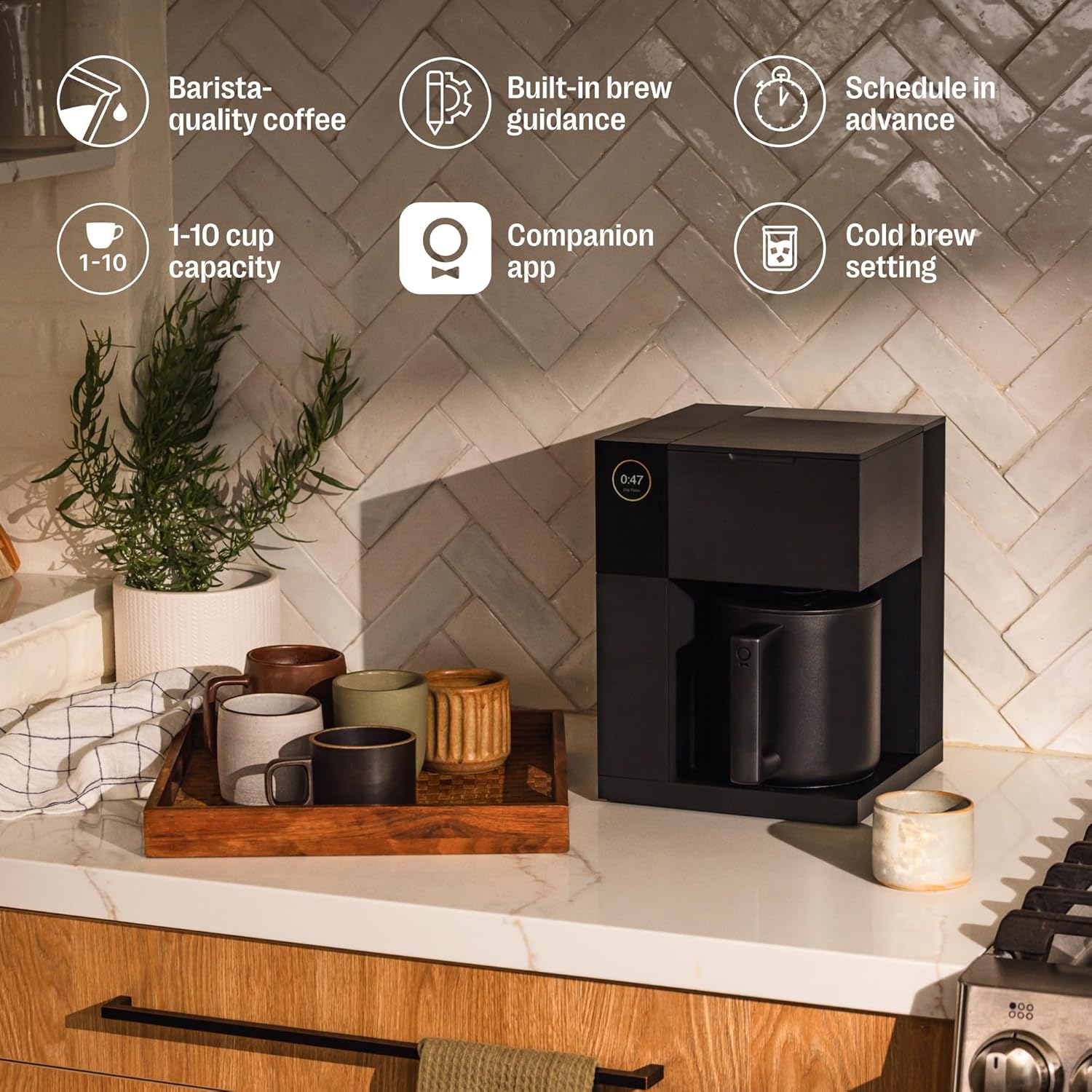 Fellow Aiden Precision Coffee Maker – 10-Cup Thermal Carafe, Programmable Drip Coffee Machine, Single Serve & Batch Brew, Adjustable Brew Strength, Removable Water Tank, Matte Black