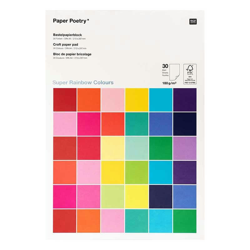 MULTICOLORE - 30 feuilles de papier A4 180g