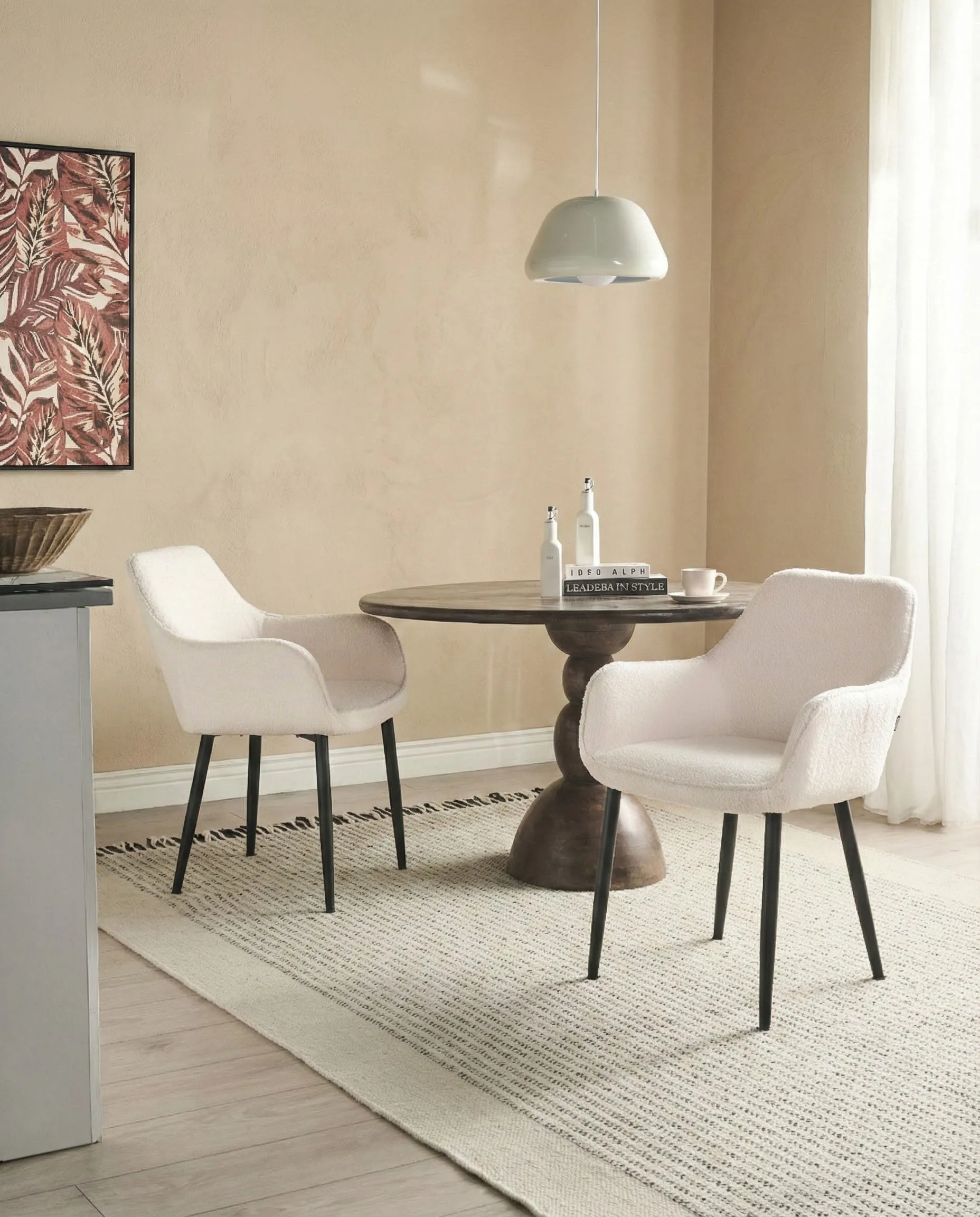 Set of 2 Dining Chairs ALDEN Boucle White