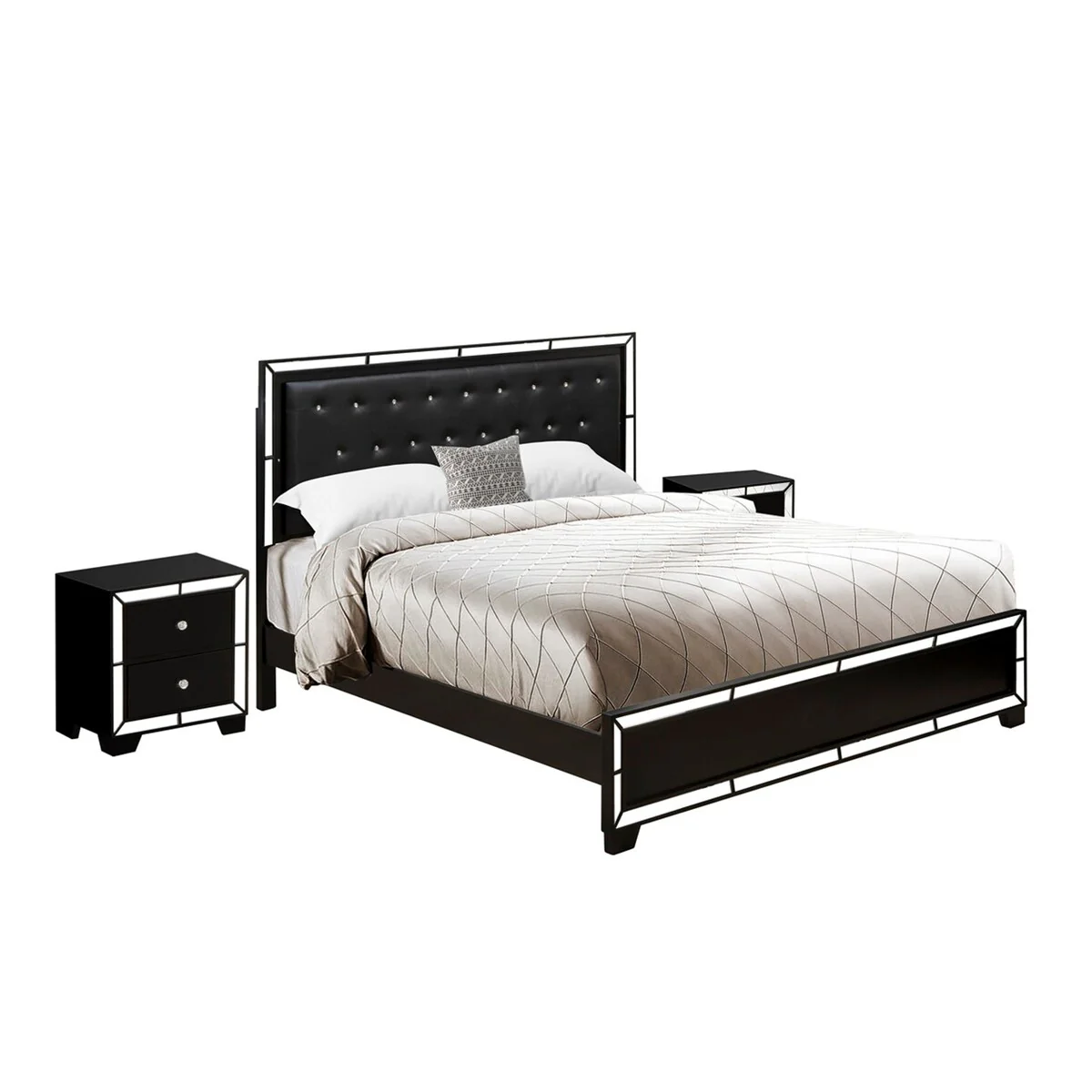 East West Furniture King Size Bed Set Includes King Bed Frame and End Tables