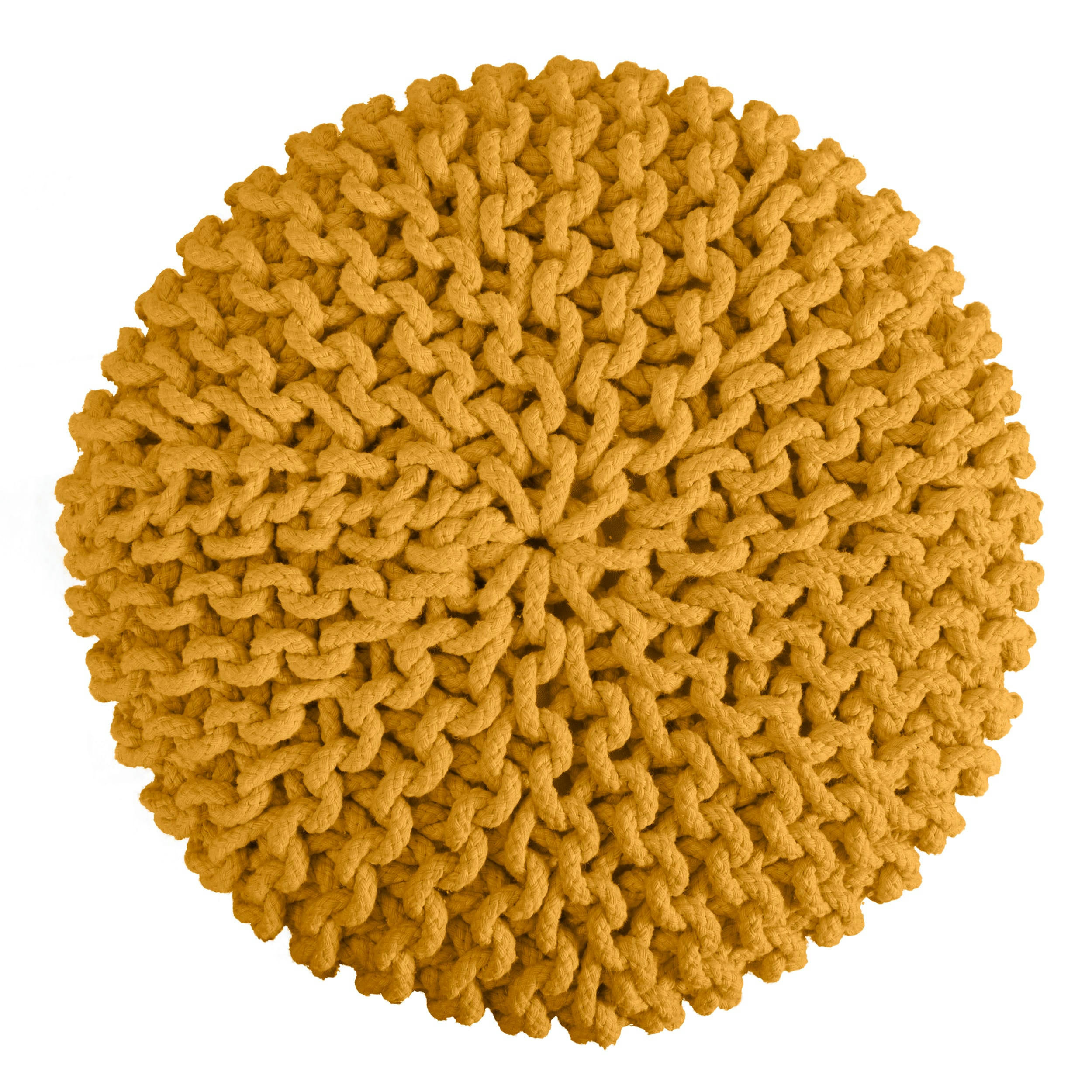 LISA - Petit tabouret tricot en coton jaune moutarde