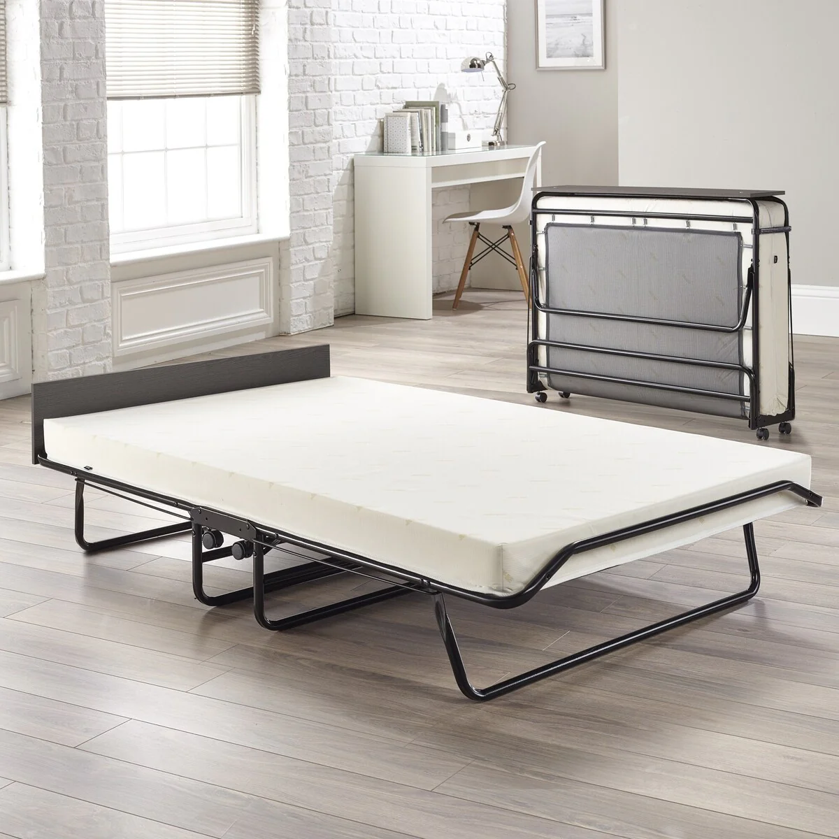 Jay-Be Visitor Cot Contract Folding Bed with Performance e-Fiber Mattress and Automatic Folding Legs, Compact, Oversize
