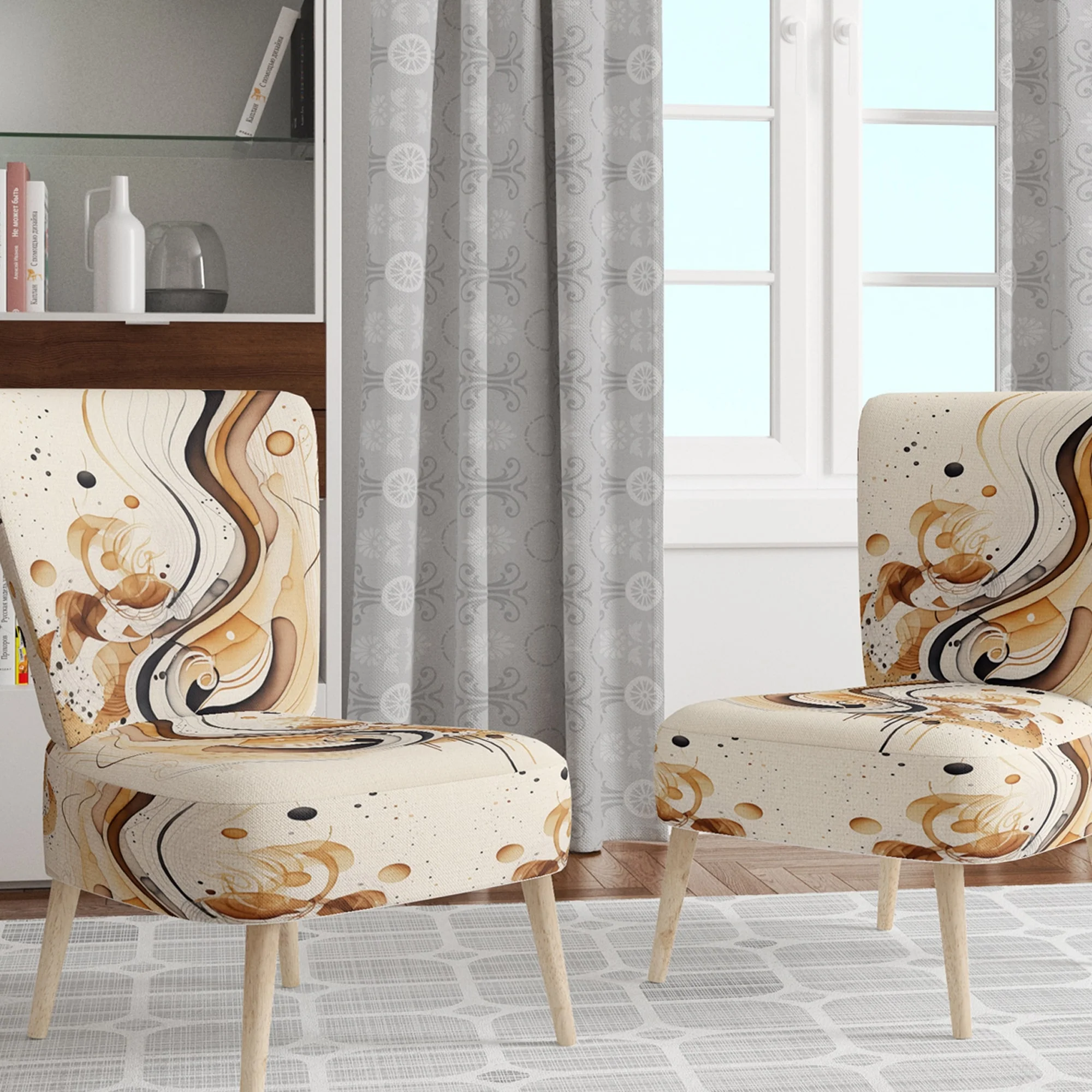 Designart Brown And Black Movement IV Upholstered Modern & Contemporary Accent Chair and Modern & Contemporary Arm Chair