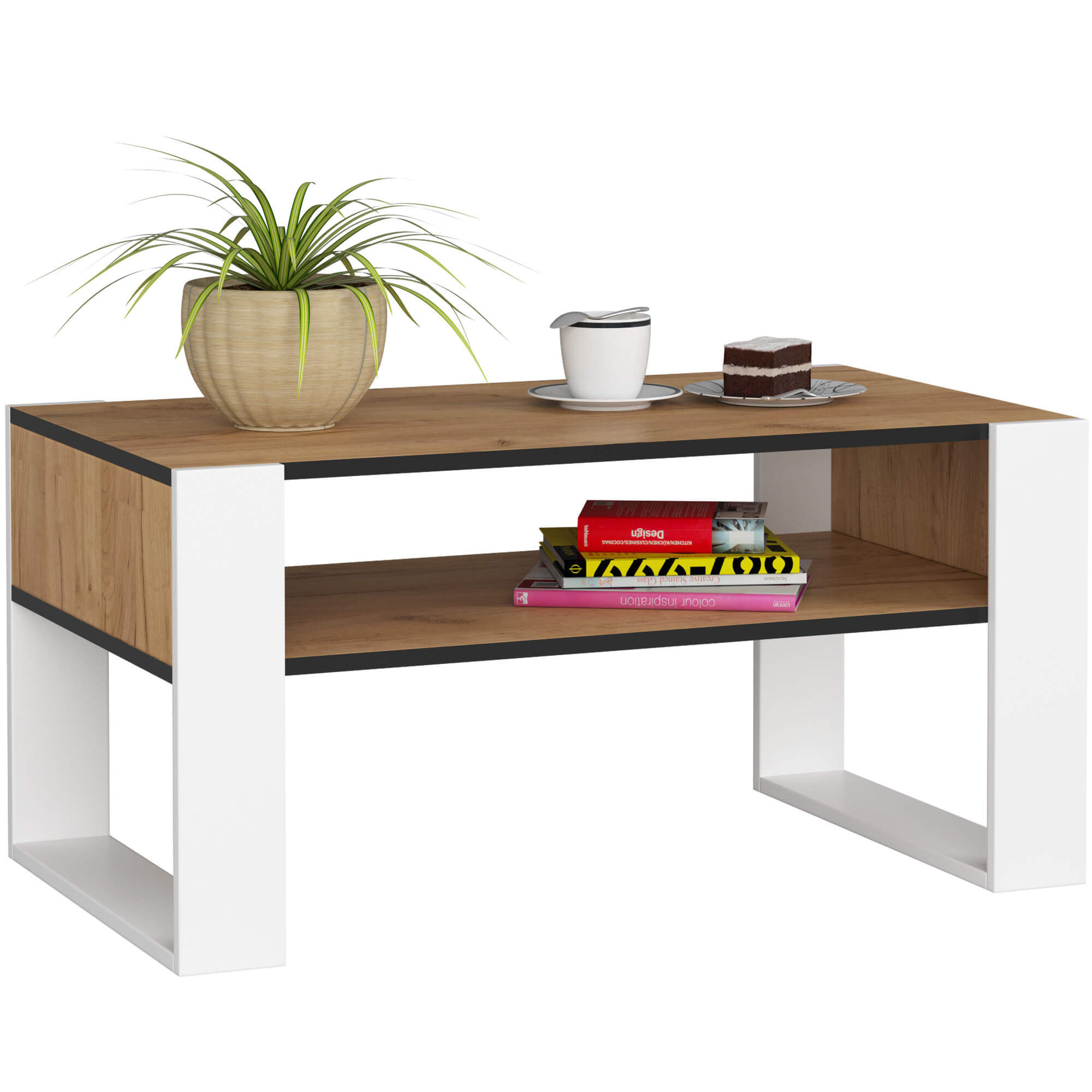 Stolik kawowy AKORD DOMI Dąb Craft 92 cm Biały 92x53x45 cm