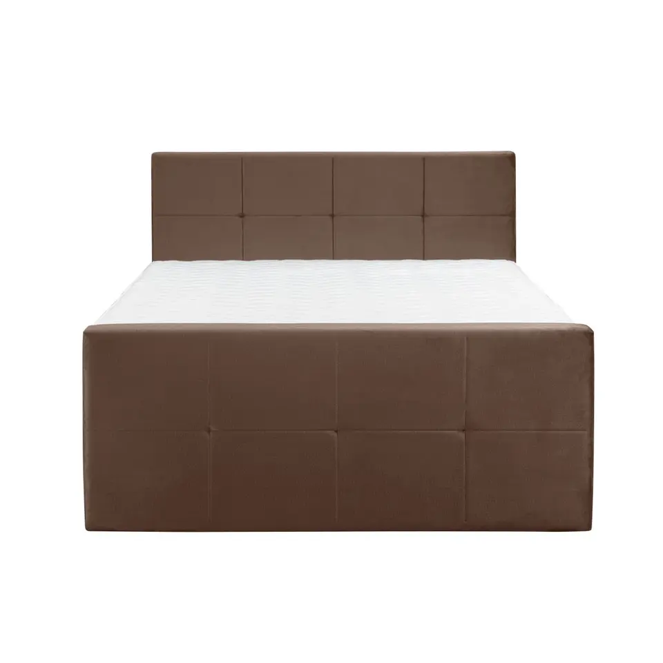 Boxspring met voetbord Liv geblokt - bruin - 160x200 cm - vierkante poot