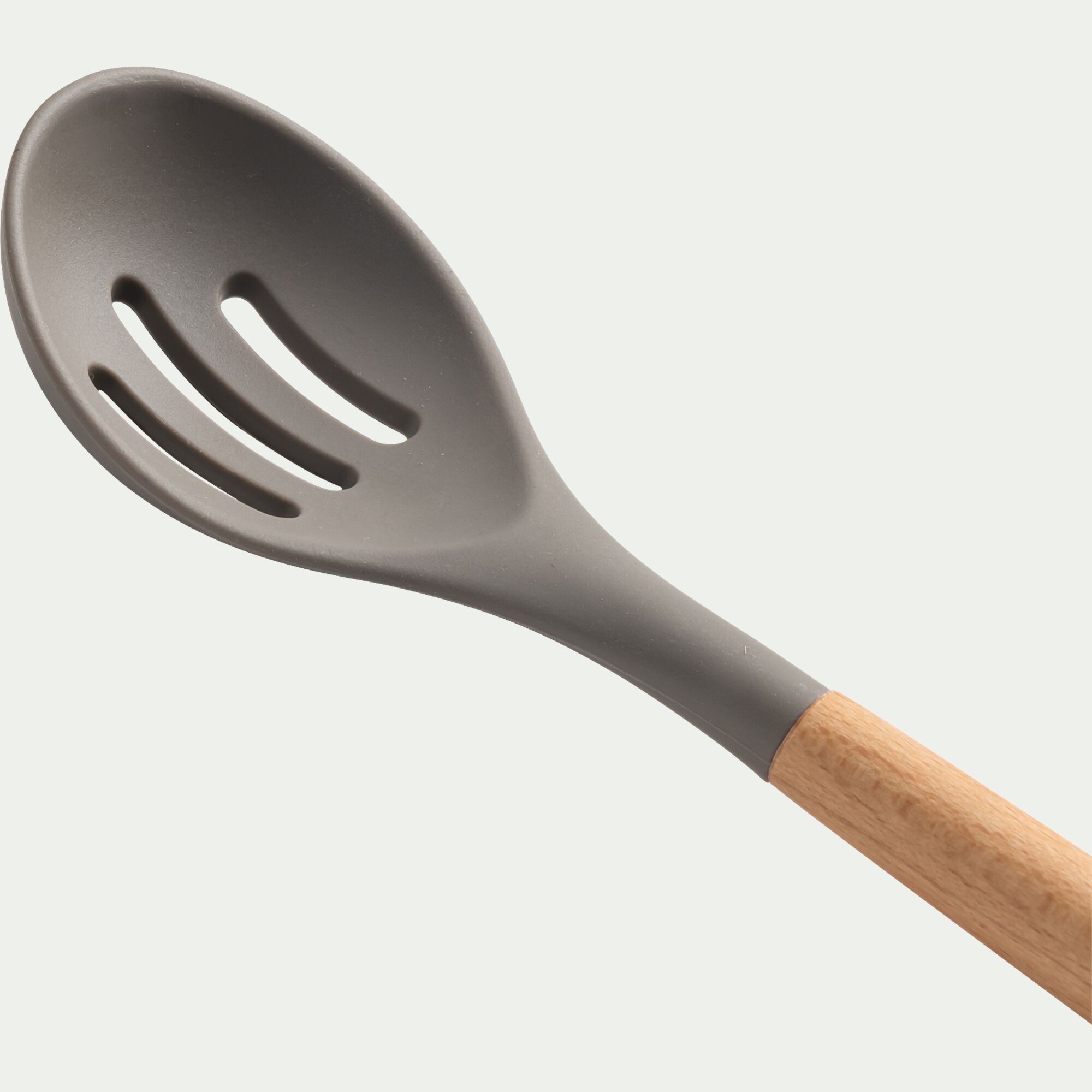PISTOU - Cuillère ajourée en bois et silicone - brun terre ombre