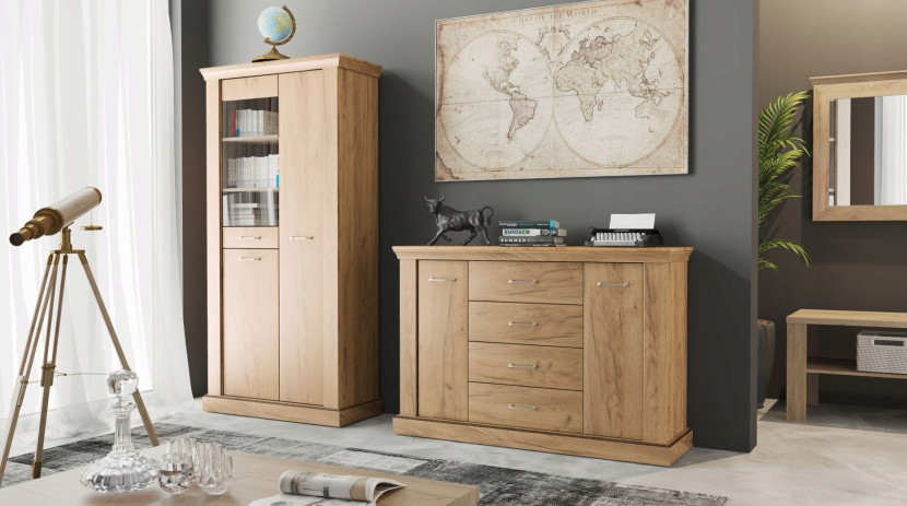 Kraft Złoty Komoda z Szufladami i Drzwiczkami 142 cm ANTICA