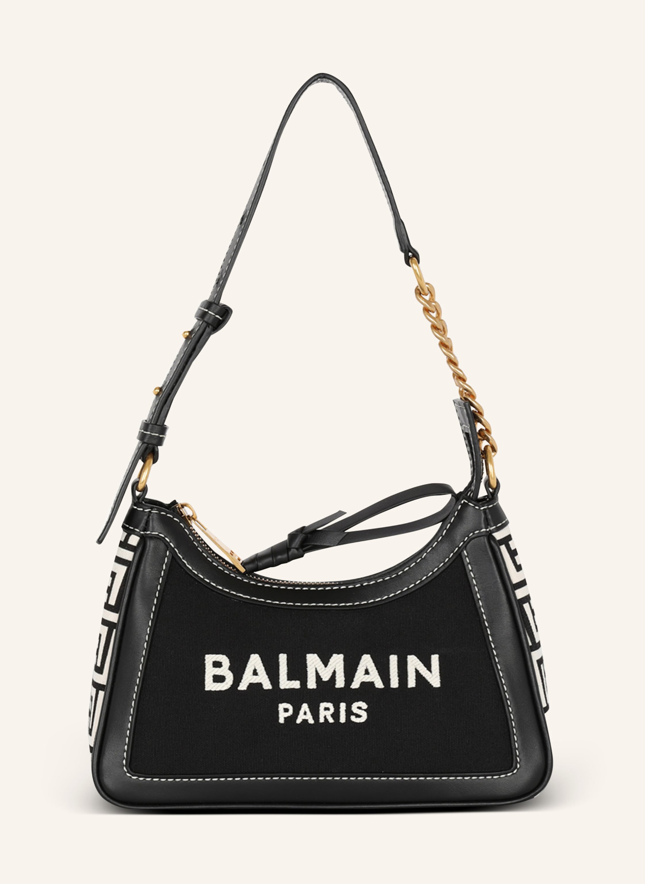 BALMAIN Handtasche B-Army aus Monogramm-Canvas und Glattleder