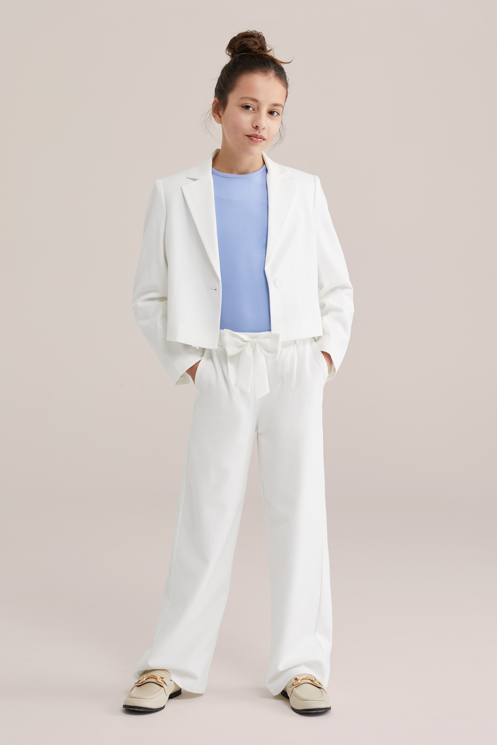 Meisjes straight fit broek met strikdetail