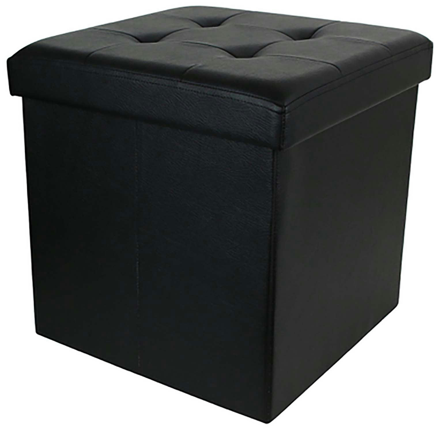 - Pouf coffre pliable pu assise capitonnée noir