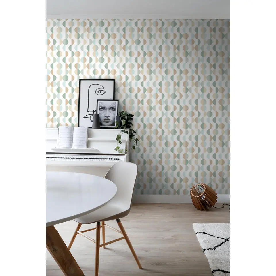 ESTAhome behang grafisch motief vergrijsd groen, lichtblauw en beige