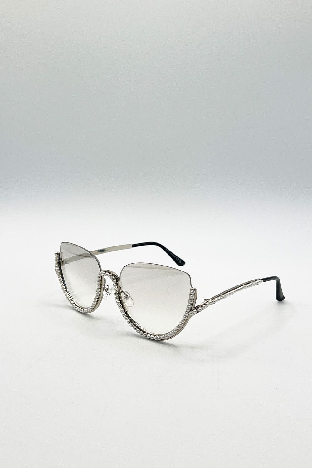 SVNX Upper Rimless Pearl Sunglasses in Silver Grey